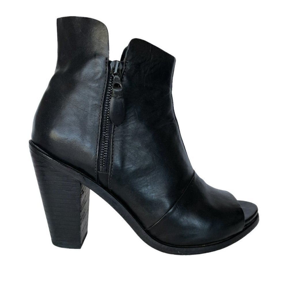 Rag & Bone Noelle Peep-Toe Leather Ankle Boots High Heel Black 10 Mob Wife